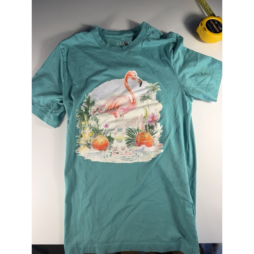 Jordan Teal Flamingo Tropical Basketball Graphic T-Shirt Size S